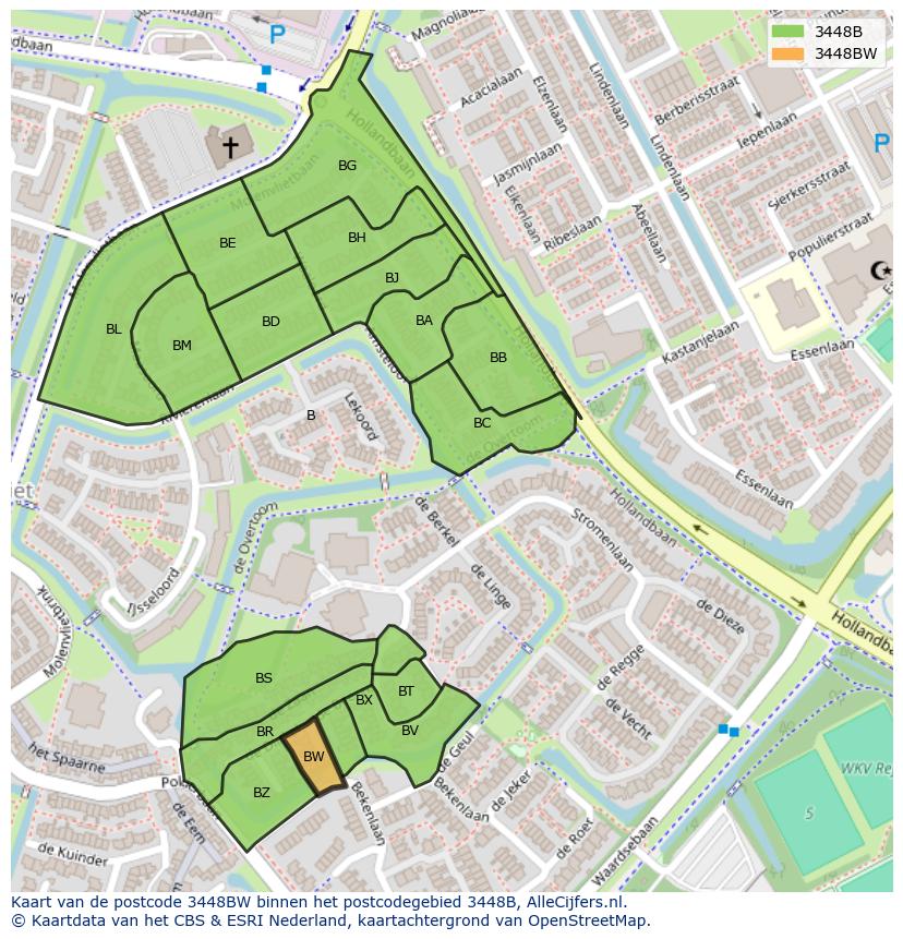 Afbeelding van het postcodegebied 3448 BW op de kaart.