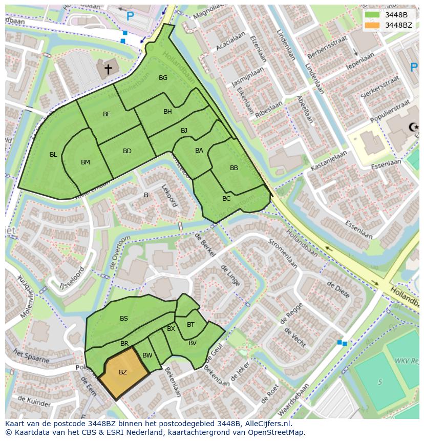 Afbeelding van het postcodegebied 3448 BZ op de kaart.
