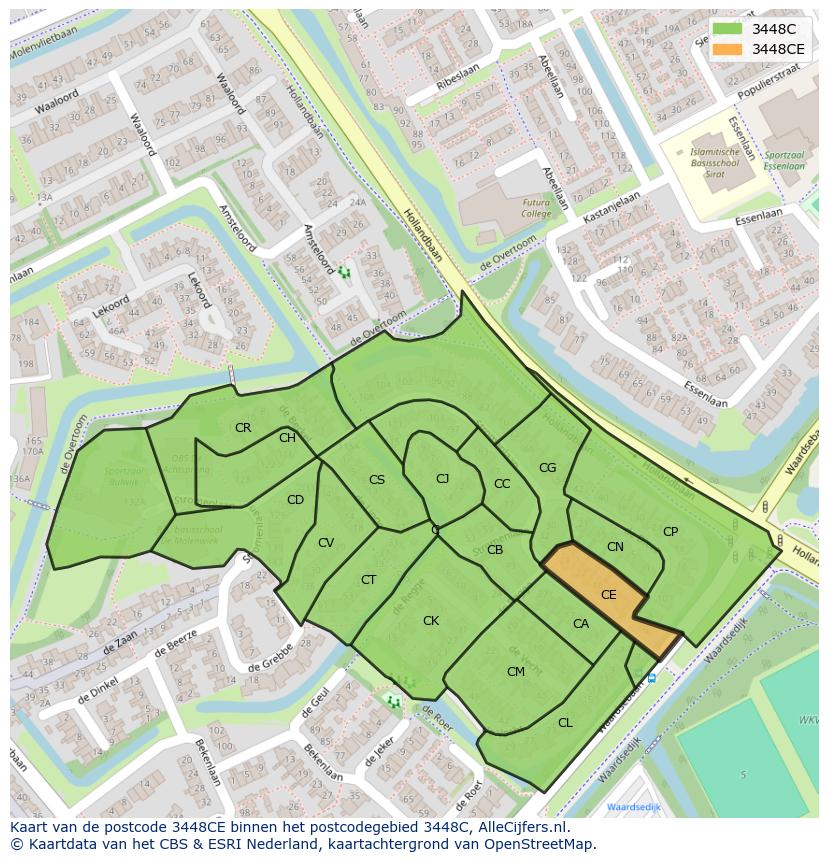 Afbeelding van het postcodegebied 3448 CE op de kaart.