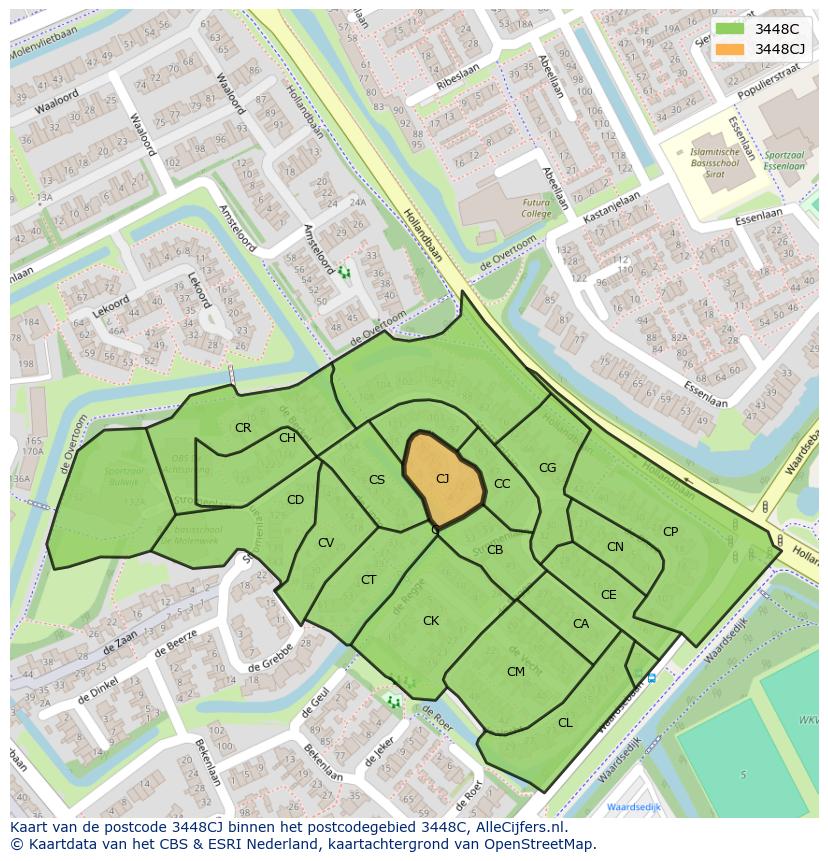 Afbeelding van het postcodegebied 3448 CJ op de kaart.