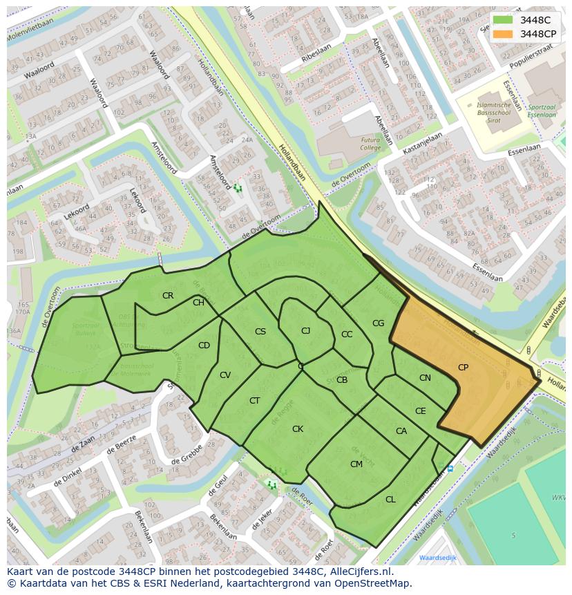 Afbeelding van het postcodegebied 3448 CP op de kaart.