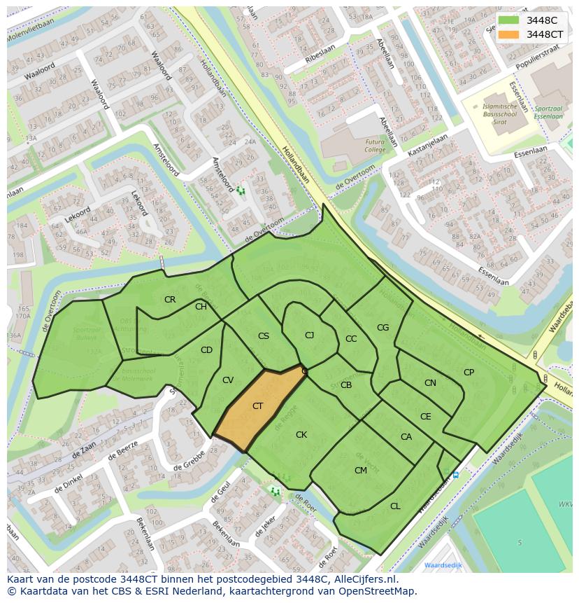 Afbeelding van het postcodegebied 3448 CT op de kaart.