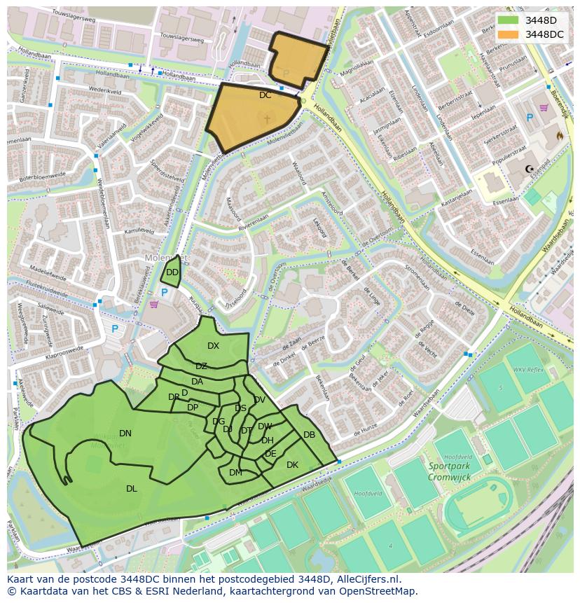 Afbeelding van het postcodegebied 3448 DC op de kaart.