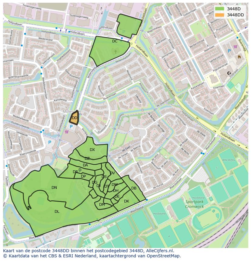 Afbeelding van het postcodegebied 3448 DD op de kaart.