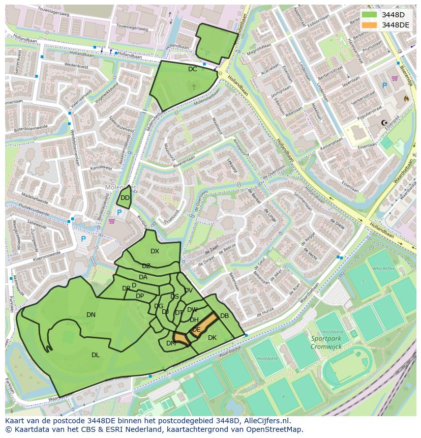 Afbeelding van het postcodegebied 3448 DE op de kaart.
