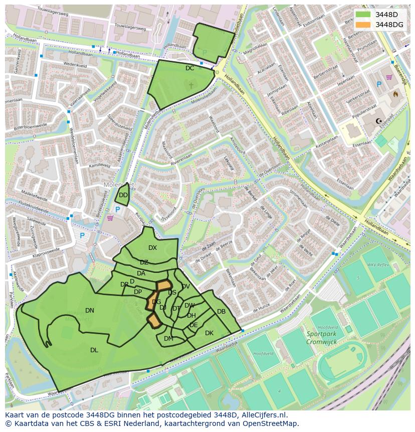 Afbeelding van het postcodegebied 3448 DG op de kaart.