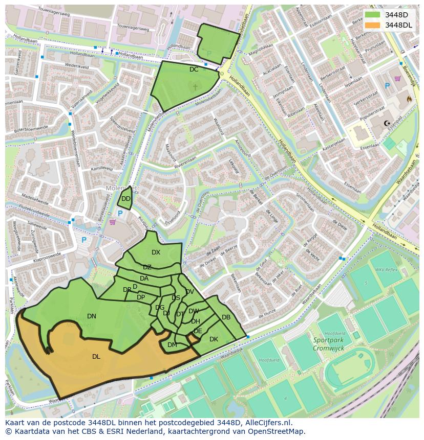 Afbeelding van het postcodegebied 3448 DL op de kaart.