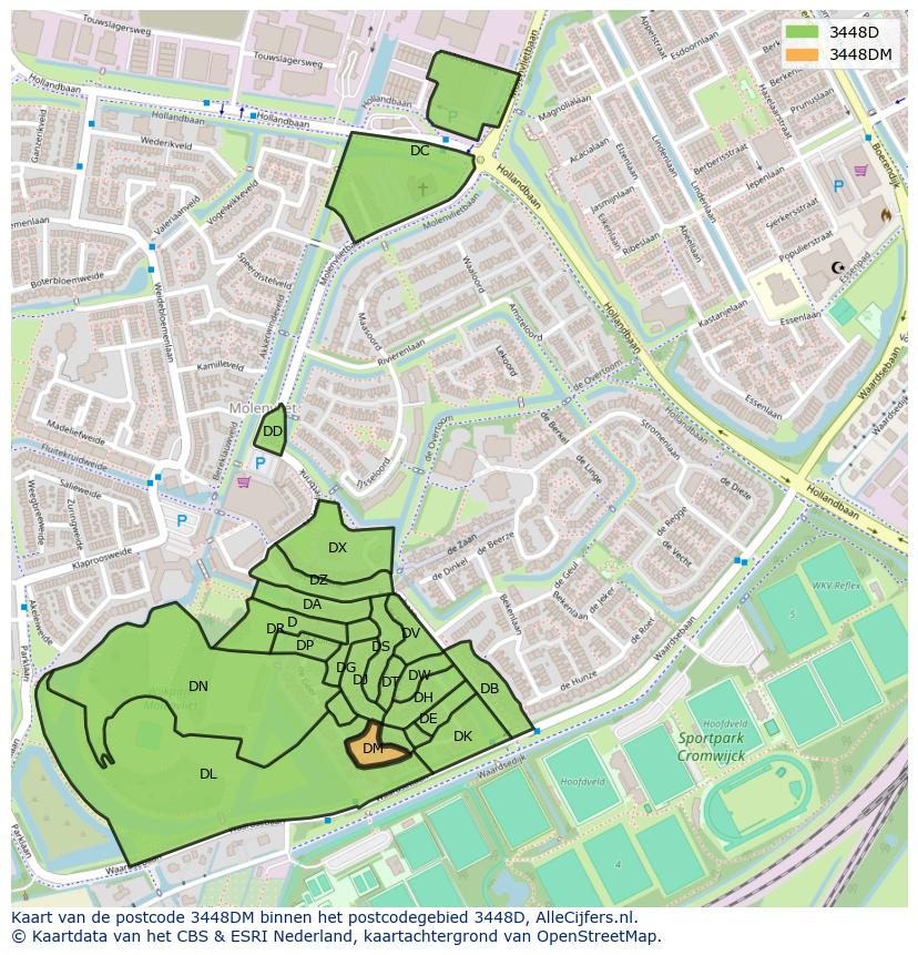 Afbeelding van het postcodegebied 3448 DM op de kaart.