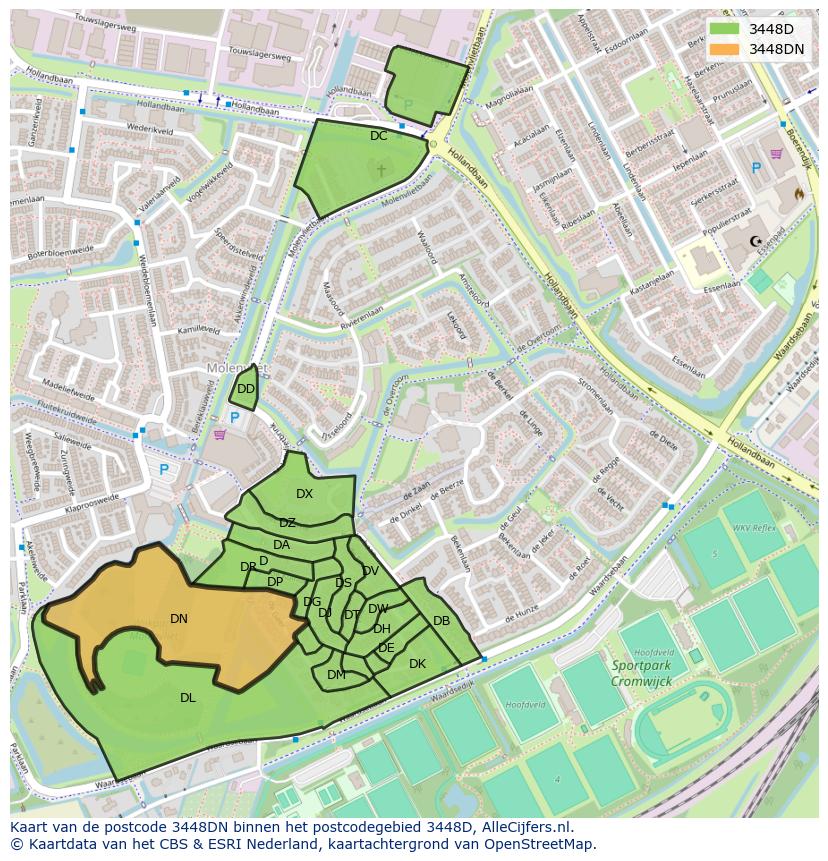 Afbeelding van het postcodegebied 3448 DN op de kaart.