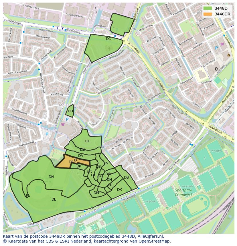 Afbeelding van het postcodegebied 3448 DR op de kaart.