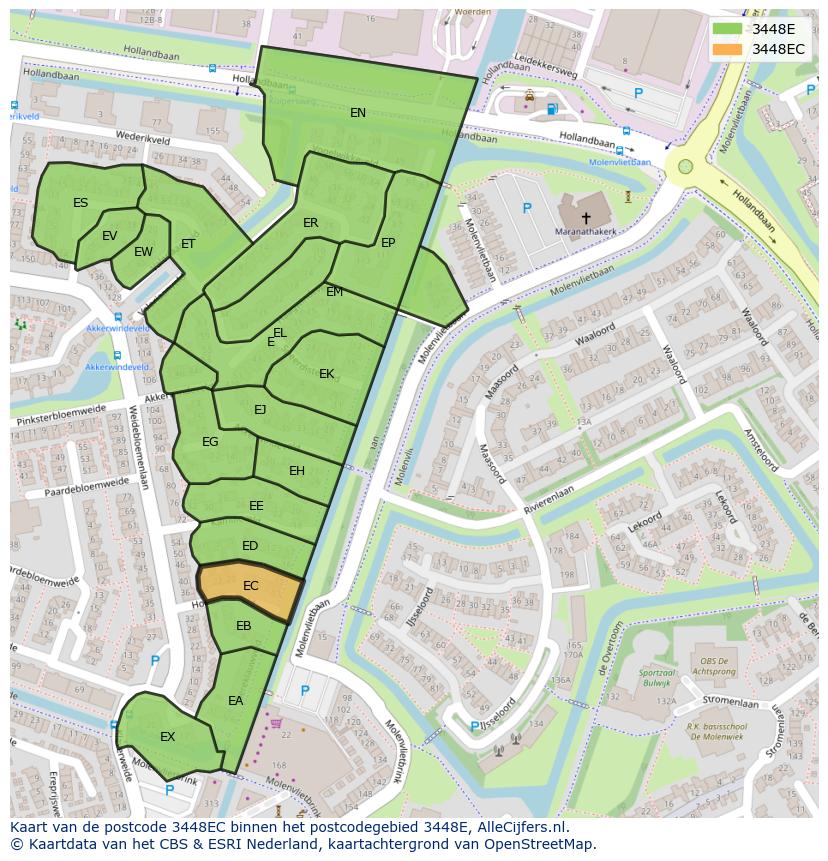 Afbeelding van het postcodegebied 3448 EC op de kaart.