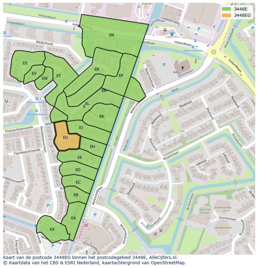 Afbeelding van het postcodegebied 3448 EG op de kaart.