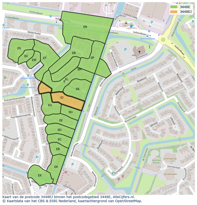 Afbeelding van het postcodegebied 3448 EJ op de kaart.