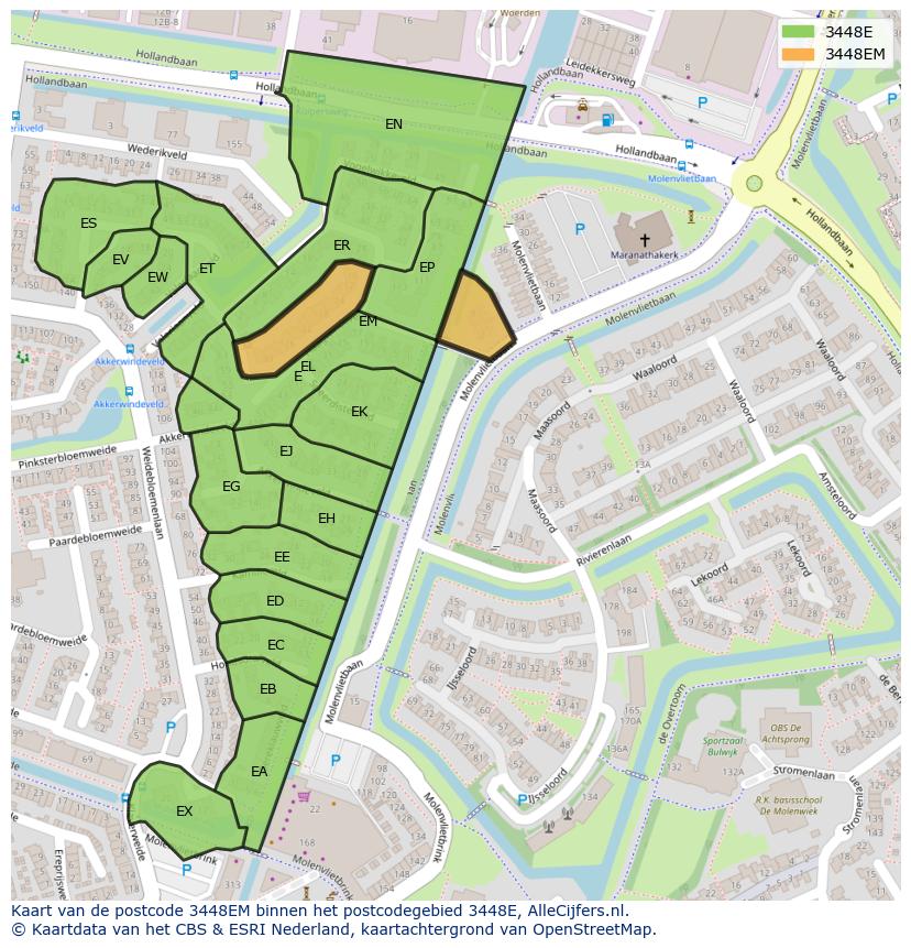 Afbeelding van het postcodegebied 3448 EM op de kaart.