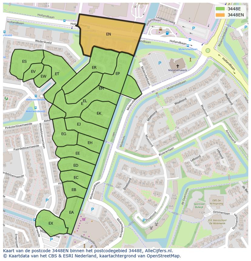 Afbeelding van het postcodegebied 3448 EN op de kaart.