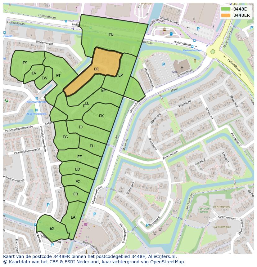 Afbeelding van het postcodegebied 3448 ER op de kaart.