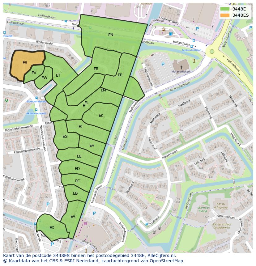 Afbeelding van het postcodegebied 3448 ES op de kaart.