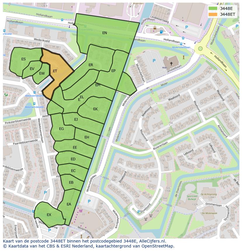 Afbeelding van het postcodegebied 3448 ET op de kaart.