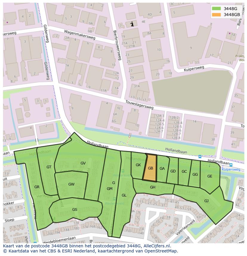 Afbeelding van het postcodegebied 3448 GB op de kaart.