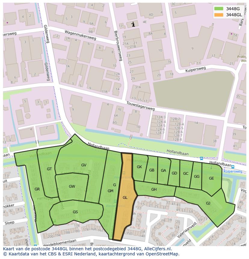 Afbeelding van het postcodegebied 3448 GL op de kaart.