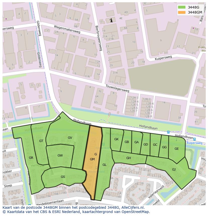 Afbeelding van het postcodegebied 3448 GM op de kaart.