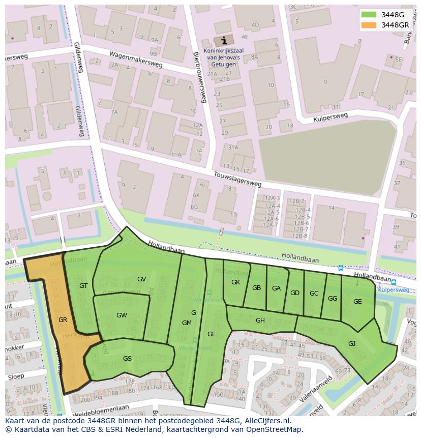 Afbeelding van het postcodegebied 3448 GR op de kaart.