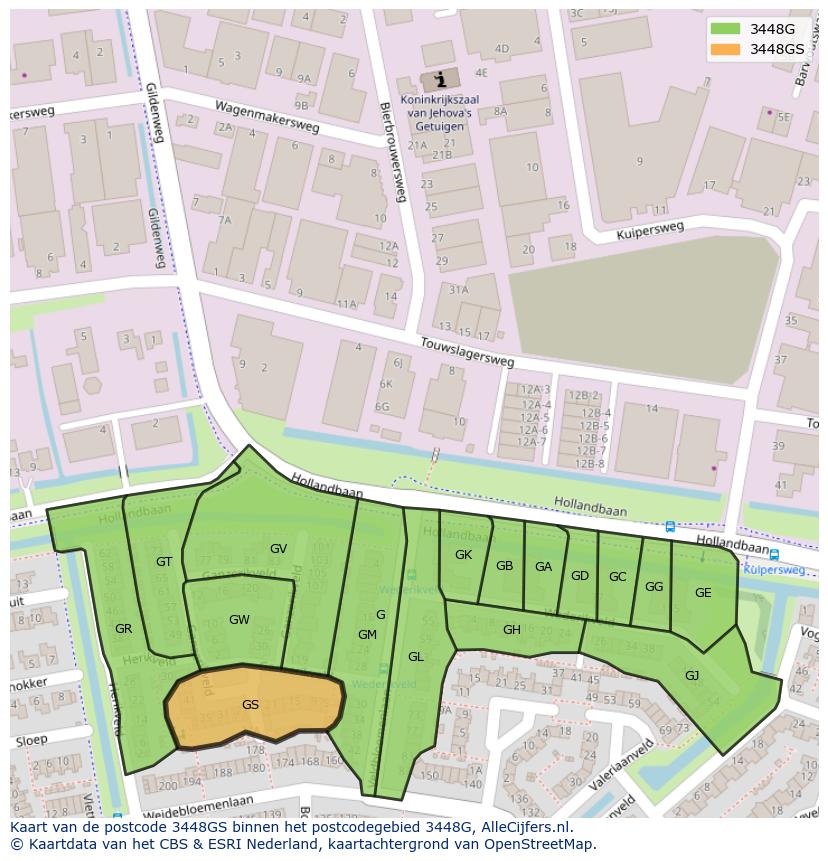 Afbeelding van het postcodegebied 3448 GS op de kaart.
