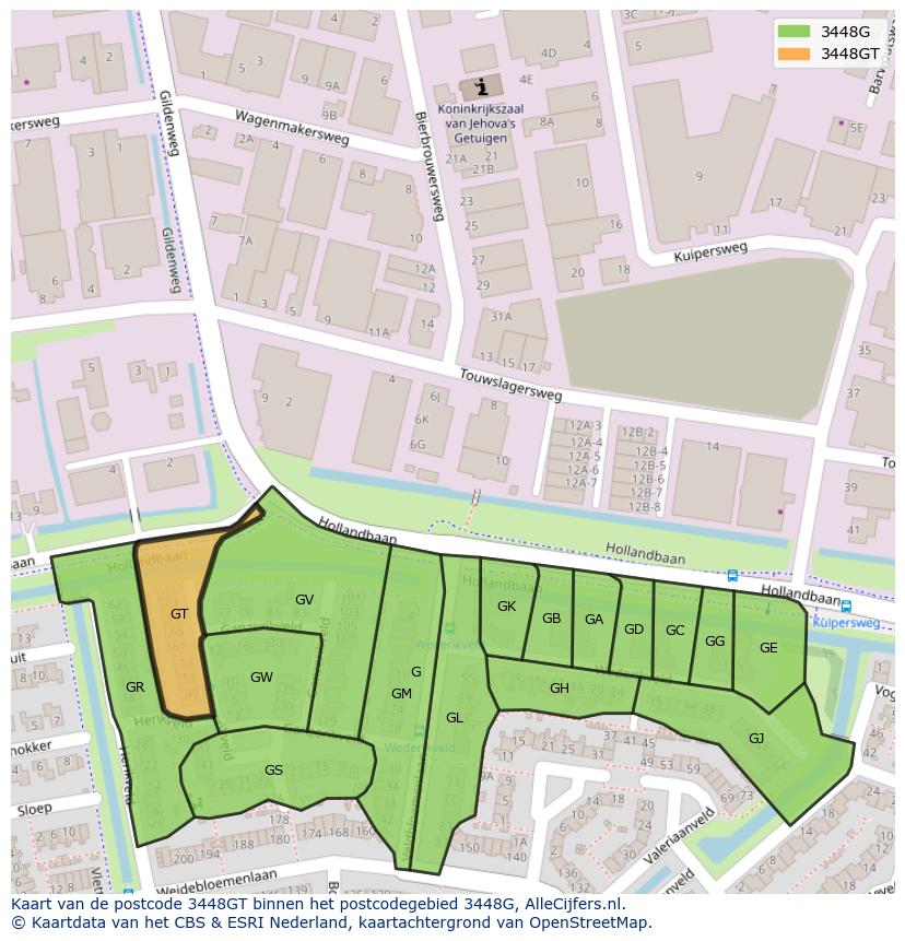 Afbeelding van het postcodegebied 3448 GT op de kaart.
