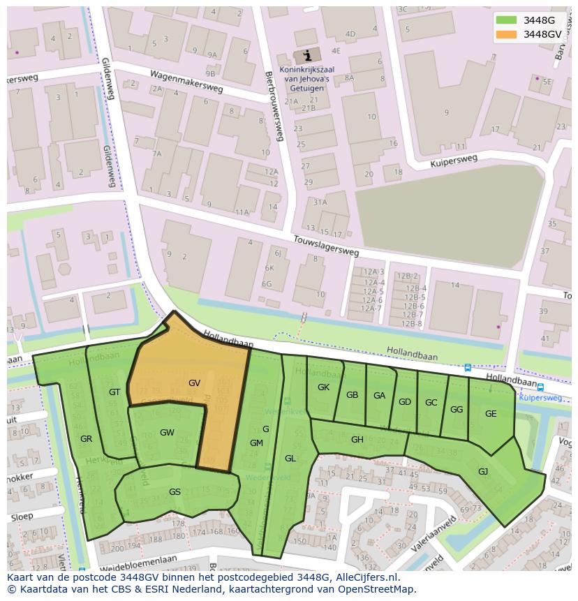 Afbeelding van het postcodegebied 3448 GV op de kaart.