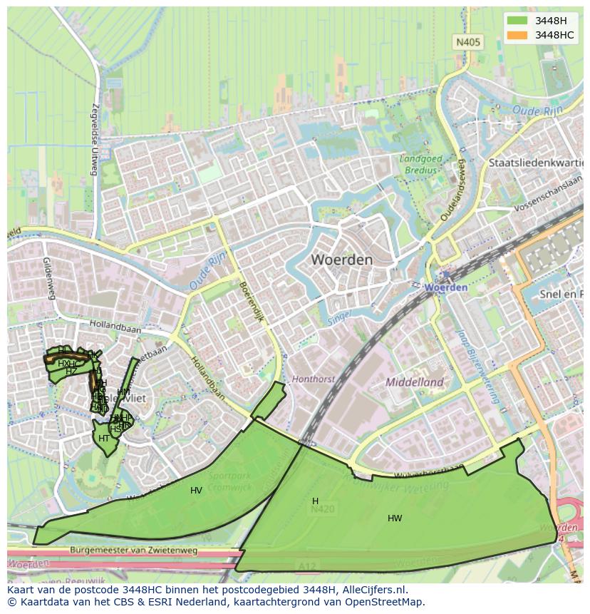 Afbeelding van het postcodegebied 3448 HC op de kaart.
