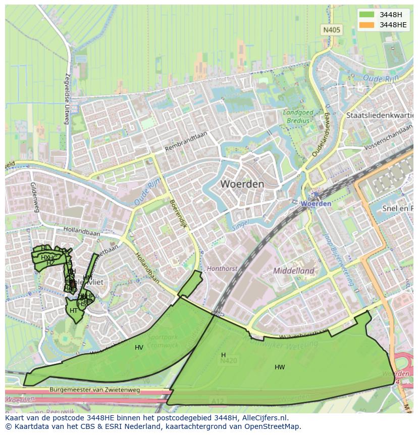 Afbeelding van het postcodegebied 3448 HE op de kaart.