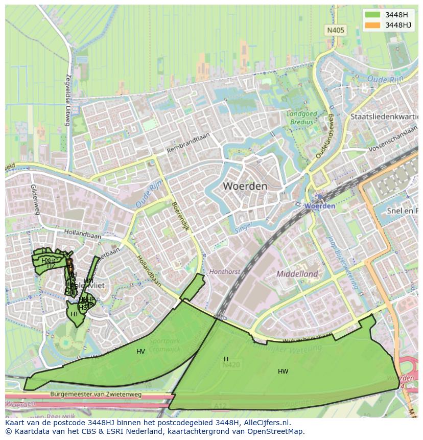 Afbeelding van het postcodegebied 3448 HJ op de kaart.