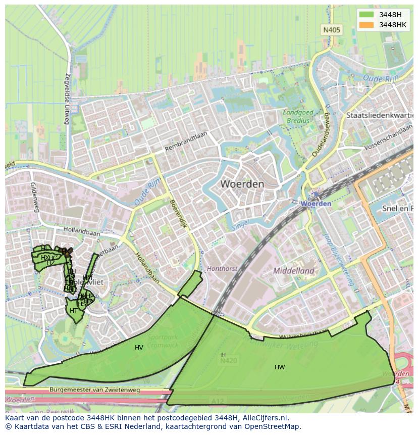 Afbeelding van het postcodegebied 3448 HK op de kaart.
