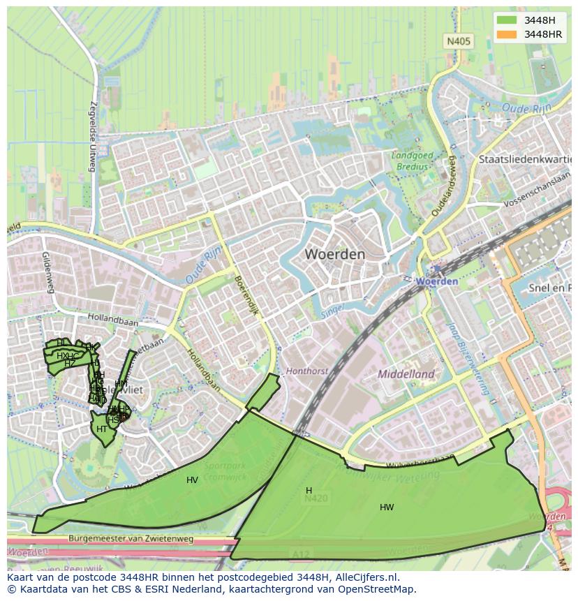 Afbeelding van het postcodegebied 3448 HR op de kaart.