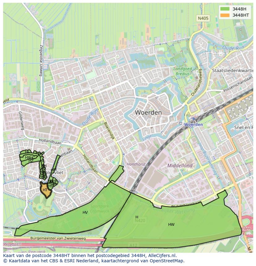 Afbeelding van het postcodegebied 3448 HT op de kaart.