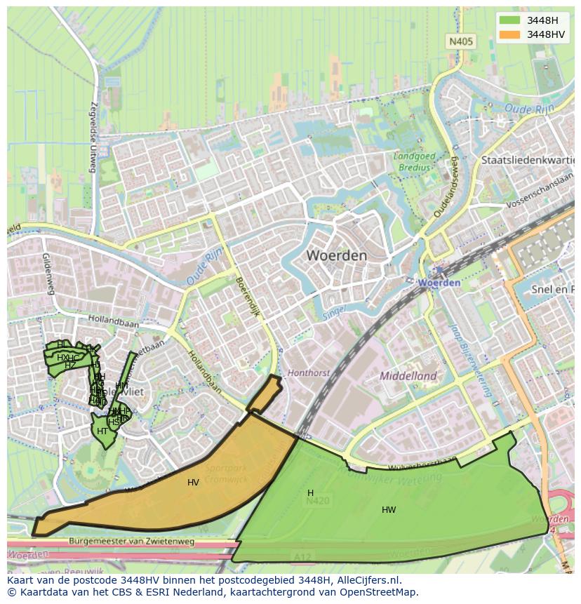 Afbeelding van het postcodegebied 3448 HV op de kaart.