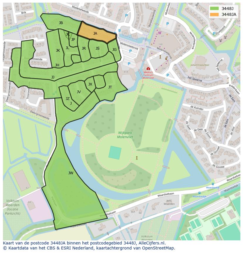 Afbeelding van het postcodegebied 3448 JA op de kaart.