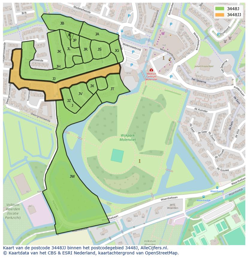 Afbeelding van het postcodegebied 3448 JJ op de kaart.