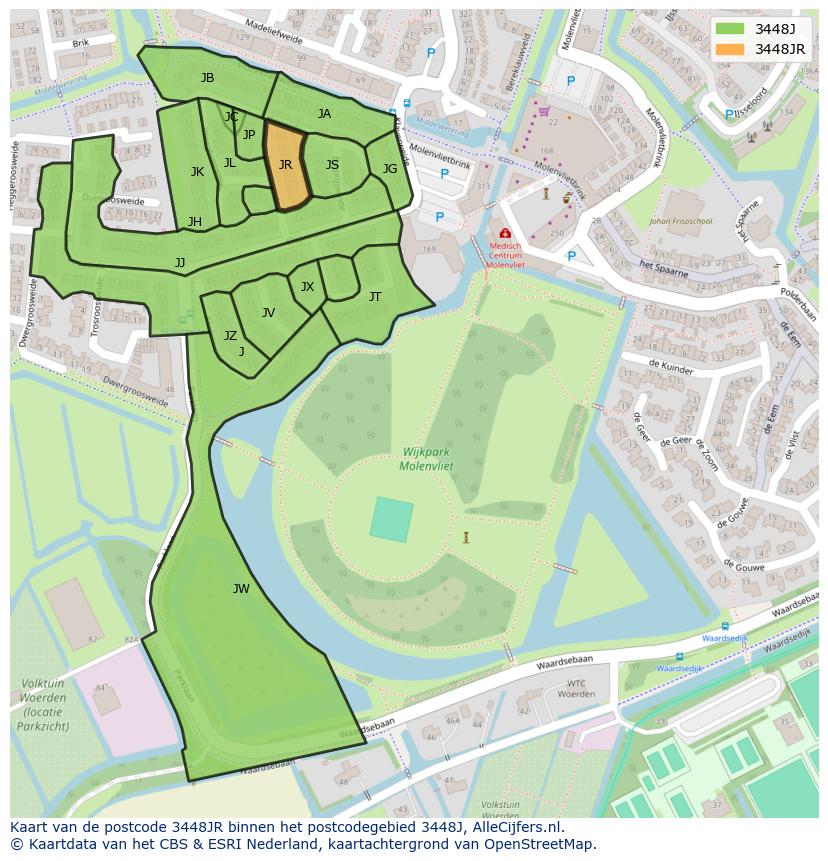 Afbeelding van het postcodegebied 3448 JR op de kaart.
