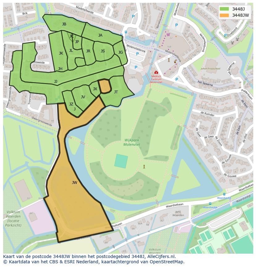 Afbeelding van het postcodegebied 3448 JW op de kaart.