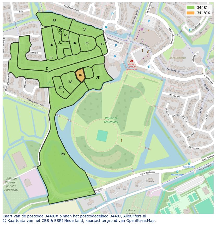 Afbeelding van het postcodegebied 3448 JX op de kaart.