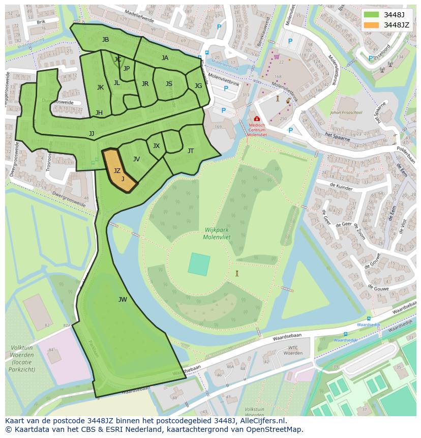Afbeelding van het postcodegebied 3448 JZ op de kaart.