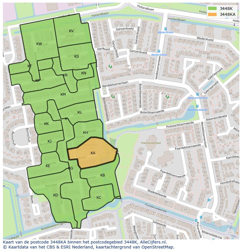 Afbeelding van het postcodegebied 3448 KA op de kaart.
