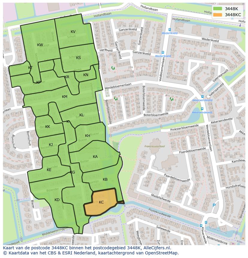Afbeelding van het postcodegebied 3448 KC op de kaart.