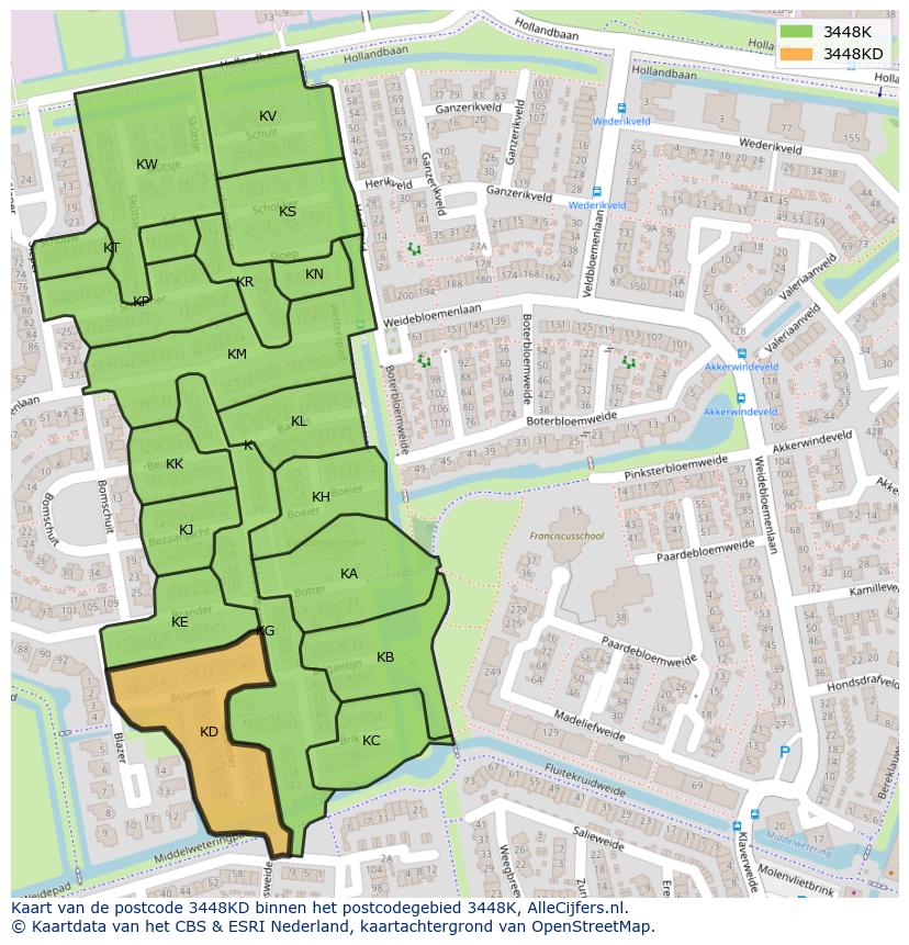 Afbeelding van het postcodegebied 3448 KD op de kaart.