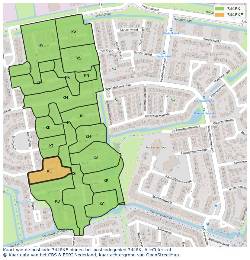 Afbeelding van het postcodegebied 3448 KE op de kaart.
