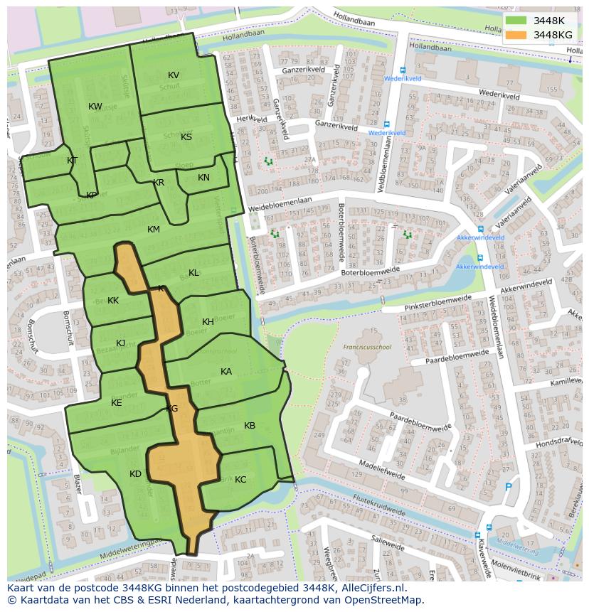 Afbeelding van het postcodegebied 3448 KG op de kaart.