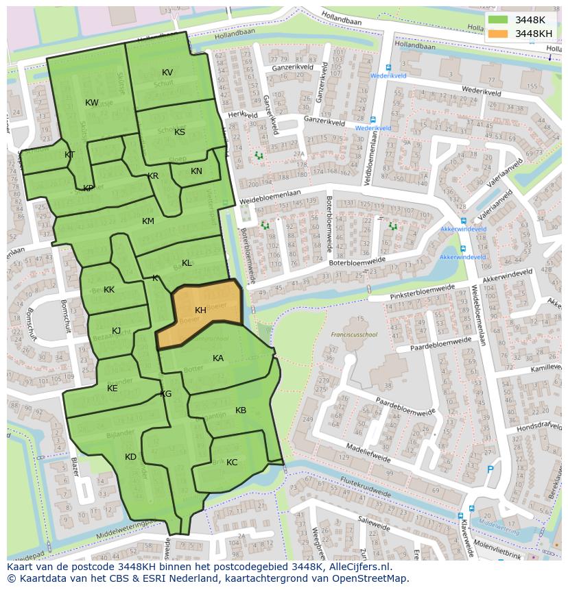 Afbeelding van het postcodegebied 3448 KH op de kaart.