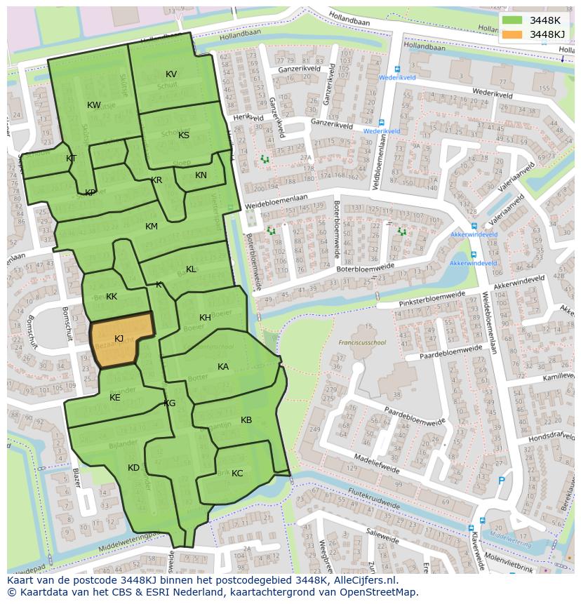 Afbeelding van het postcodegebied 3448 KJ op de kaart.