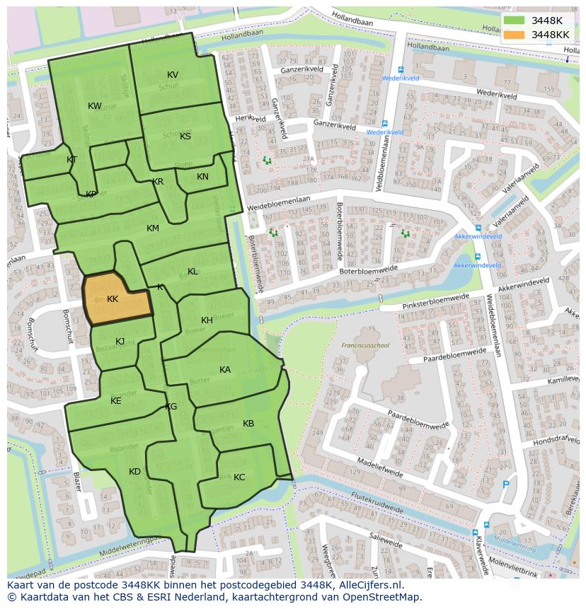 Afbeelding van het postcodegebied 3448 KK op de kaart.